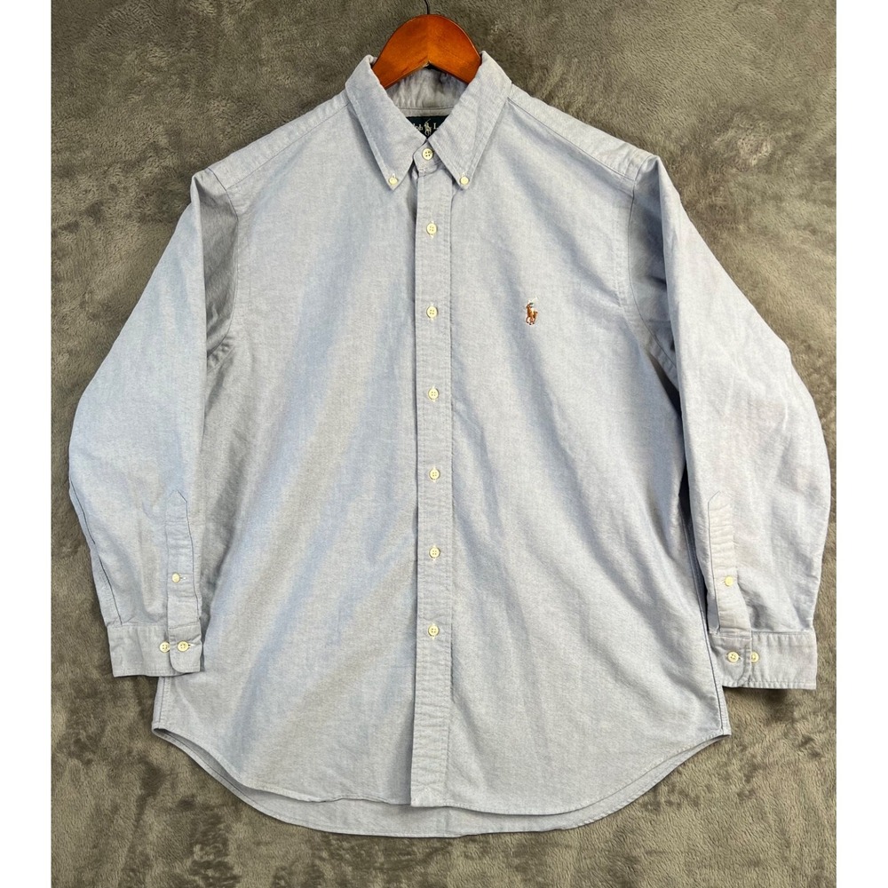 Ralph Lauren Oxford Shirt Men Large Blue Button Down OCBD White Pinpoint Classic